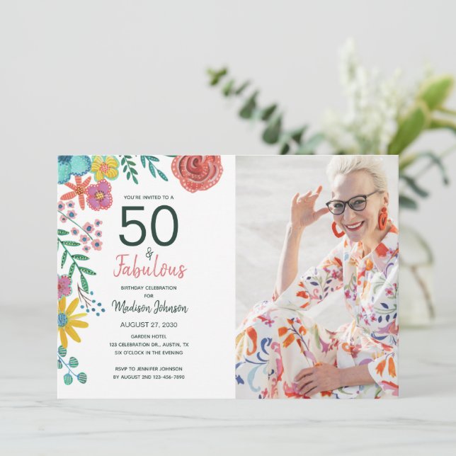 Invitation 50 et fabuleuse élégante aquarelle florale (Debout devant)