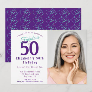 Invitation 50 et fabuleuse typographie violet turquoise