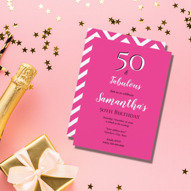 Invitation 50 et fabuleux 50e anniversaire Bash Cerise Pink P (Créateur téléchargé)
