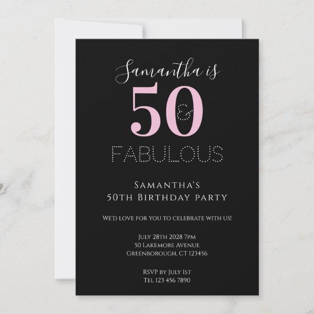 Invitation 50 et fabuleux 50e anniversaire Black Pink Party (Devant)
