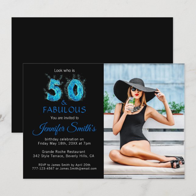 Invitation 50 et fabuleux 50e anniversaire Photo Party (Devant / Derrière)