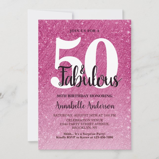 Invitation 50 et fabuleux Anniversaire Hot rose (Devant)