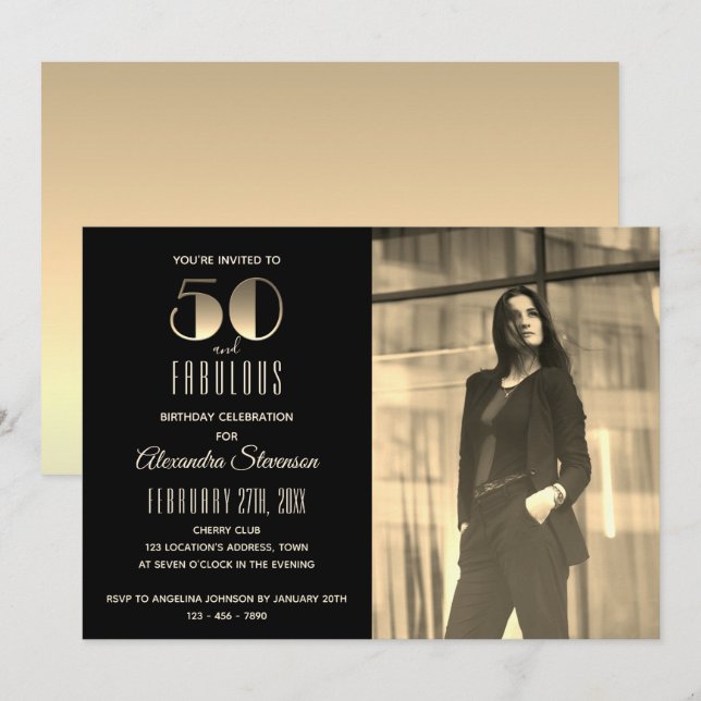 Invitation 50 et fabuleux Black and Gold Photo 50e anniversai (Devant / Derrière)