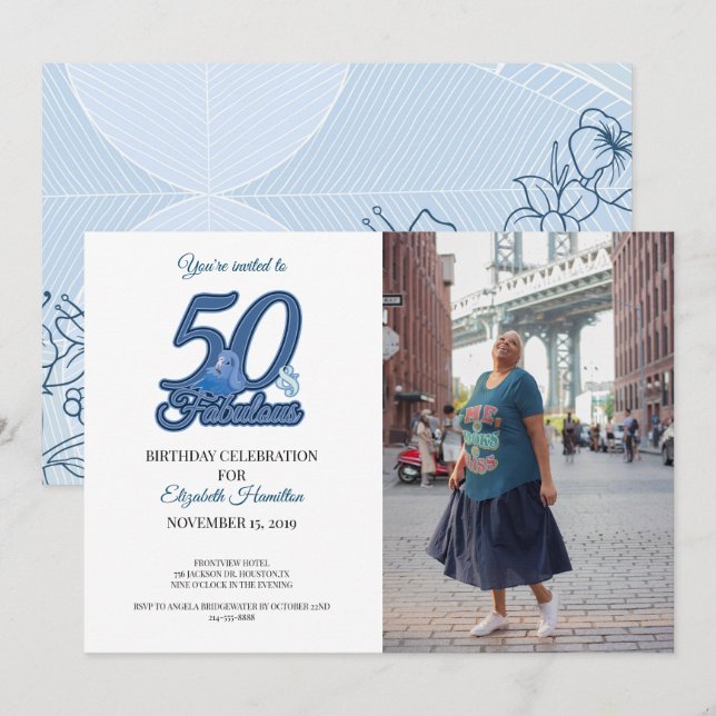 Invitation 50 et Fabuleux Cinquantième anniversaire fête (Devant / Derrière)
