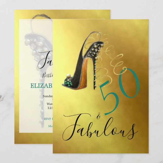 Invitation 50 et fabuleux Cinquantième Elegant Gold Stylish C (Devant / Derrière)