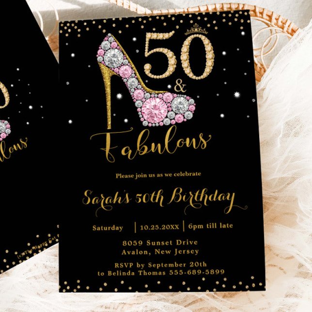 Invitation 50 et fabuleux diamants talons hauts 50e anniversa (Créateur téléchargé)
