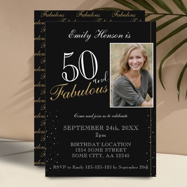 Invitation 50 et fabuleux Elegant Black Photo Anniversaire (Créateur téléchargé)