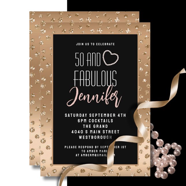 Invitation 50 et fabuleux Elegant Gold Black Blush Anniversai (Créateur téléchargé)