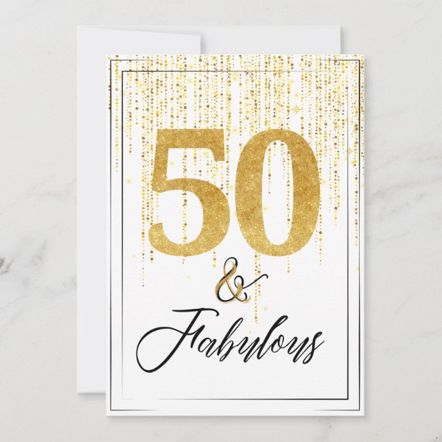 Invitation 50 et fabuleux en Parties scintillant d'or Anniver (Devant)