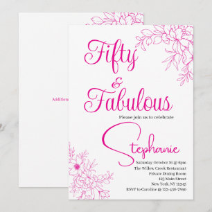 Invitation 50 et Fabuleux   Fête d'anniversaire 50 ans Rose