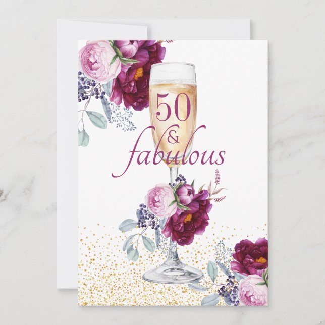 Invitation 50 Et Fabuleux Floral De Bourgogne Rose (Devant)