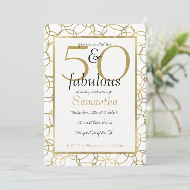 Invitation 50 et fabuleux Glam Gold White Circles Party (Debout devant)