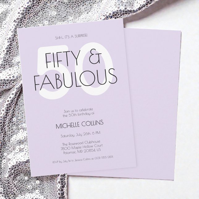 Invitation 50 et fabuleux Moderne Purple Cinquante Anniversai (50 and fabulous Modern Purple Fifty Birthday Party Invitation)