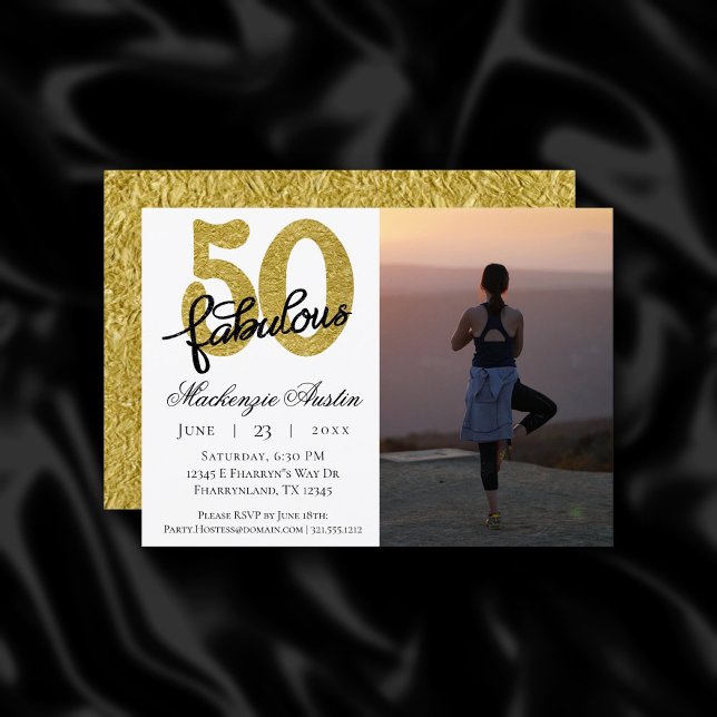 Invitation 50 et fabuleux | Noir et blanc d'or classique (Créateur téléchargé)