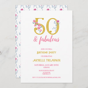 Invitation 50 et fabuleux or et rose floral classique