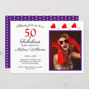 Invitation 50 et fabuleux Photo Rouge 50e anniversaire Purple