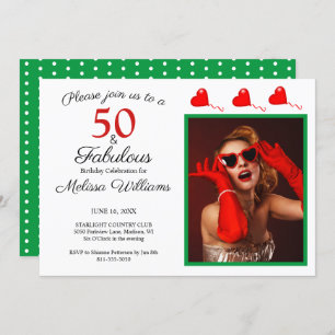 Invitation 50 et fabuleux Photo Rouge 50e anniversaire Vert W