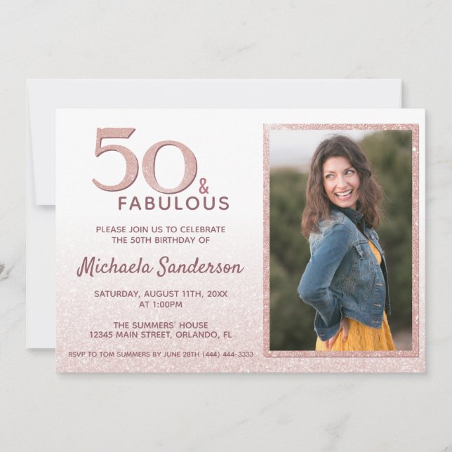 Invitation 50 et fabuleux Rose Gold Parties scintillant Éléga (Devant)