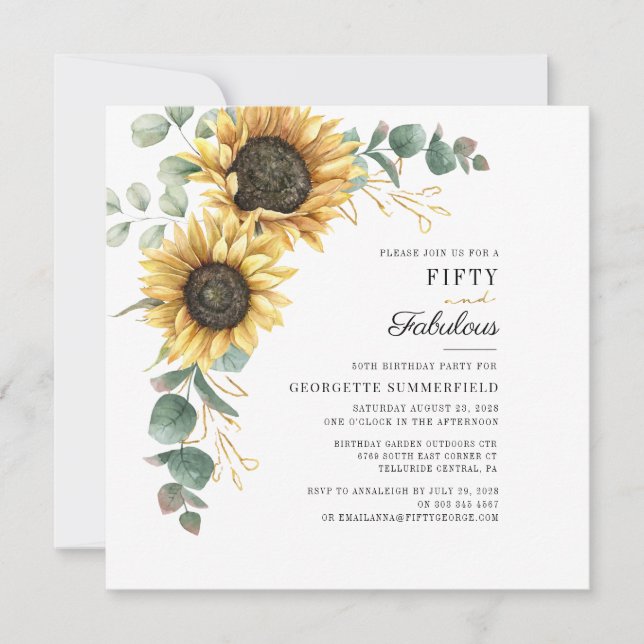 Invitation 50 et fabuleux tournesol Eucalyptus 50e anniversai (Devant)