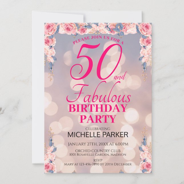 Invitation 50 et Fabulous Elegant 50e fête d'anniversaire (Devant)