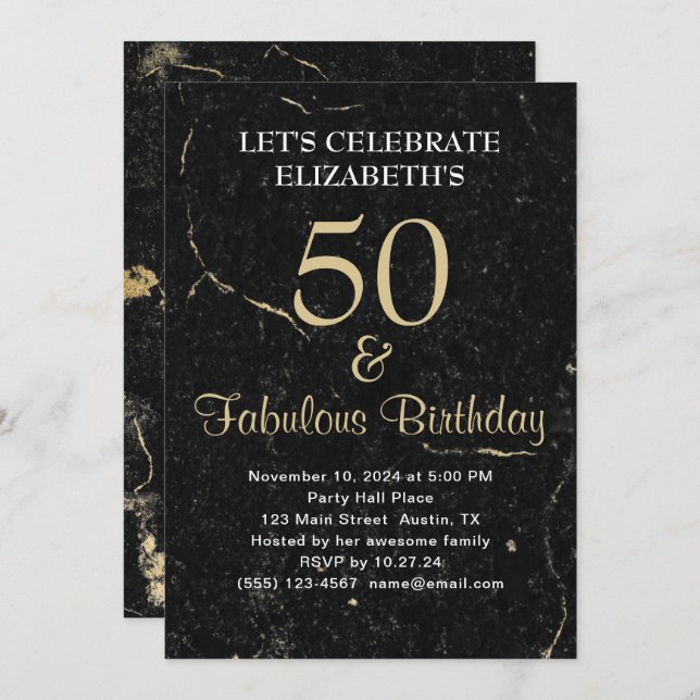 Invitation 50 et Fabulous Gold Black Marble (Devant / Derrière)