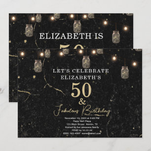 Invitation 50 et Fabulous Gold Marbre noir Mason Jar Lumières