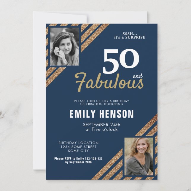 Invitation 50 et Fabulous Gold Parties scintillant 2 Photo 50 (Devant)