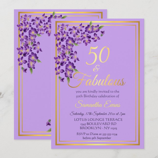 Invitation 50 et Fabulous Gold Violet 50e anniversaire (Devant / Derrière)