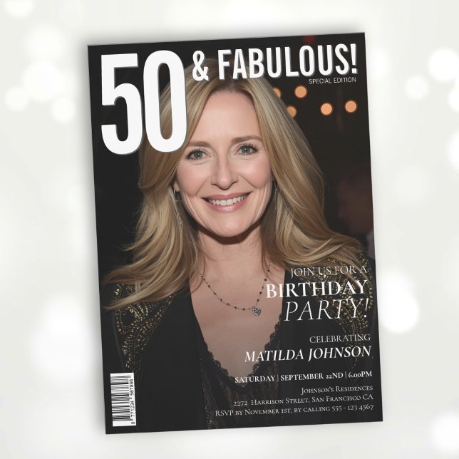 Invitation 50 et Fabulous Magazine Couverture 50e anniversair (50 and Fabulous Magazine Cover 50th Birthday Invitation)