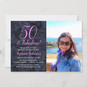 Invitation 50 et Fabulous Pink Black Photo fête d'anniversair