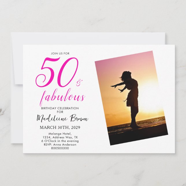 Invitation 50 et Fabulous Pink Photo fête de 50e anniversaire (Devant)