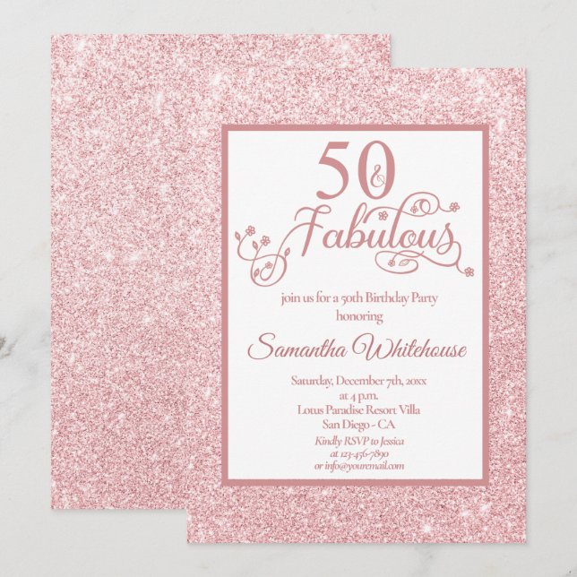 Invitation 50 et Fabulous Rose Gold Parties scintillant fête  (Devant / Derrière)