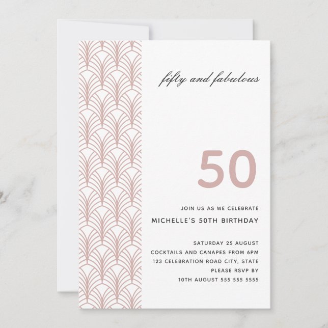 Invitation 50 et Fabulous rose minimaliste Art Déco 50e (Devant)