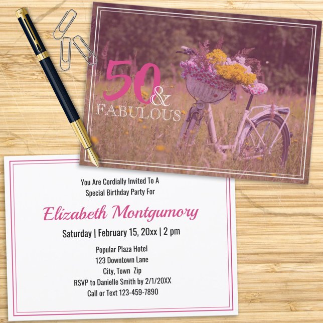Invitation 50 et Fabulous Rustic Bicycle fête d'anniversaire (Créateur téléchargé)