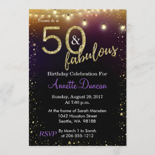 Invitation 50 et fête d'anniversaire fabuleuse de lumières et