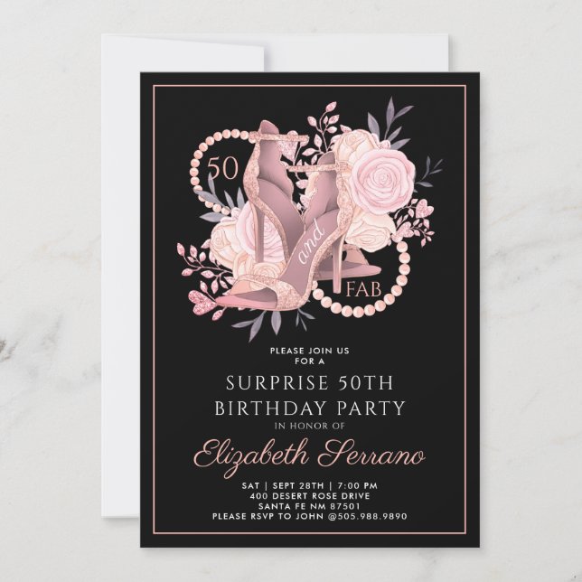 Invitation 50 Fab Rose Parties scintillant or Chaussures de d (Devant)
