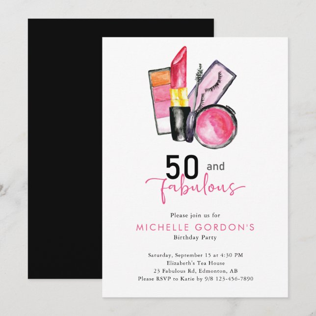 Invitation 50 & Fabuleux 50e Anniversaire Cosmétiques Beauté  (Devant / Derrière)