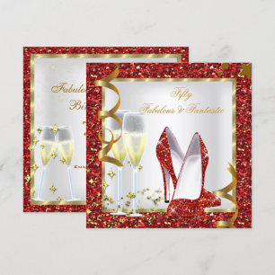 Invitation 50 Fabuleux Anniversaire Fantastique Rouge Blanc O