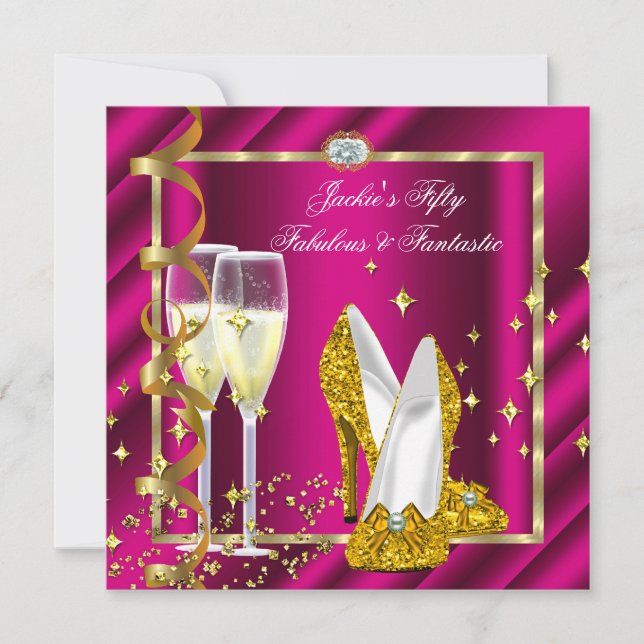 Invitation 50 & Fabuleux Anniversaire rose jaune or (Devant)