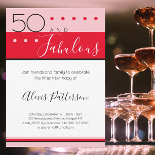 Invitation 50 Fabuleux Anniversaire rose rouge moderne