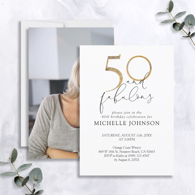 Invitation 50 & Fabuleux Black White & Gold Photo Anniversair (Créateur téléchargé)