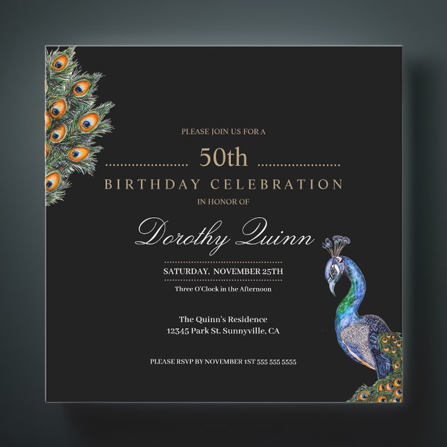Invitation 50 & Fabuleux Elegant Aquarelle Peacock Anniversai (Créateur téléchargé)