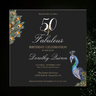 Invitation 50 & Fabuleux Elegant Aquarelle Peacock Anniversai