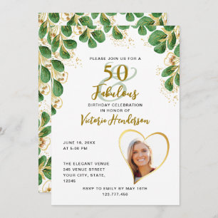 Invitation 50 & Fabuleux Elegant Green Photo Anniversaire
