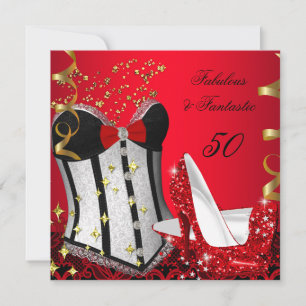 Invitation 50 & Fabuleux Fantastique Rouge Noir Or Anniversai