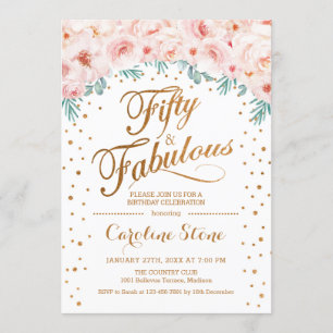 Invitation 50 Fabuleux fête d'anniversaire - Blanc Or rose