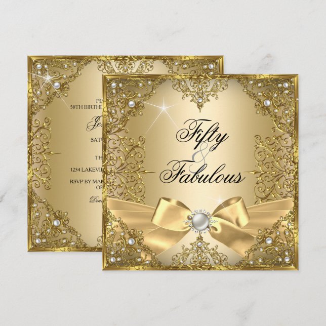 Invitation 50 Fabuleux Gold Pearl Bow 50e anniversaire (Devant / Derrière)