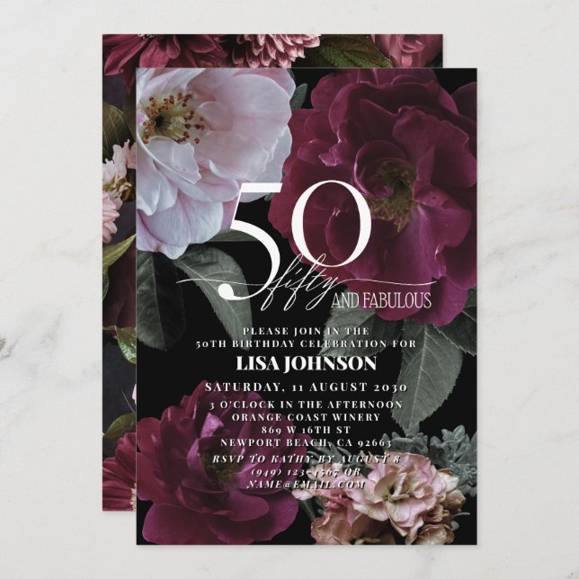 Invitation 50 & Fabuleux Moderne Dark Moody Bourgogne rose (Devant / Derrière)