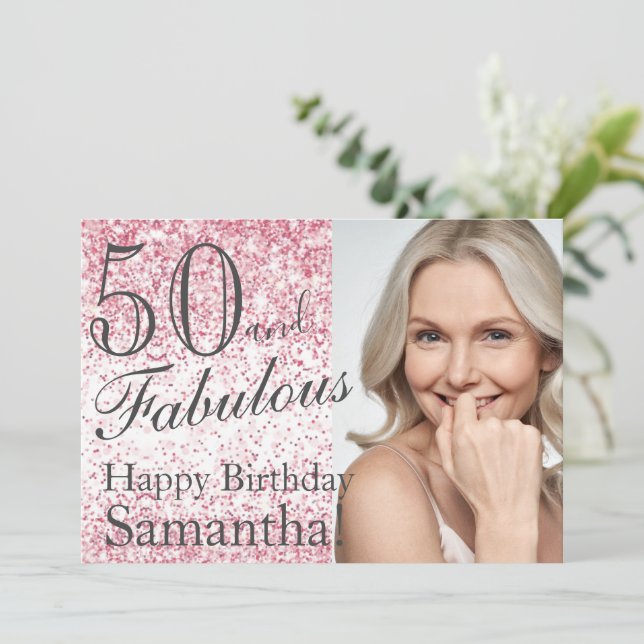 Invitation 50 & Fabuleux Parties scintillant rose Confetti An (Debout devant)