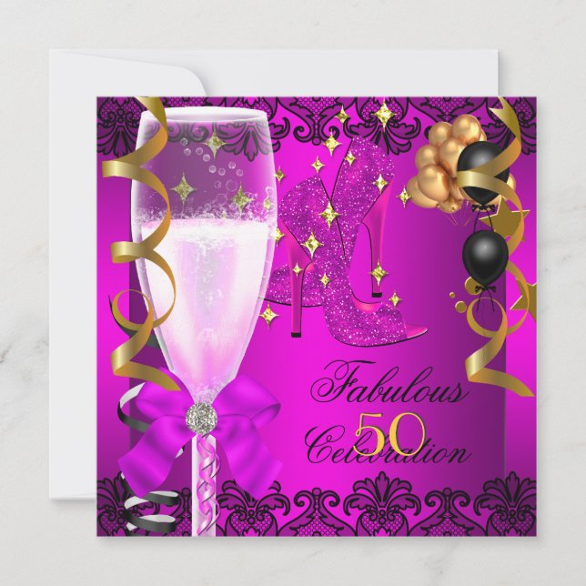 Invitation 50 Fabuleux Pink Black Gold 50e Champagne Party (Devant)